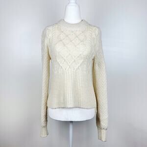 Veronica Beard Cream Cable Knit Merino Wool Blend Sweater Sz XS | Holiday Winter